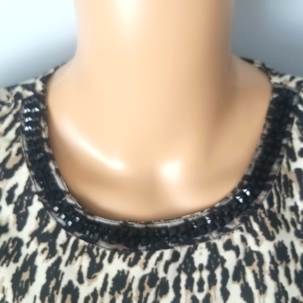 Point Zero Western Boho Animal Print Mixed Media Top SZ L - Picture 4 of 13